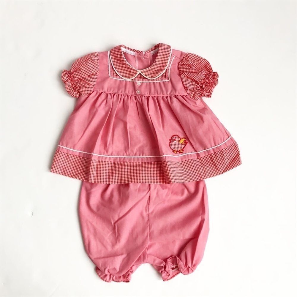 VTG chick appliqué top/bottom set looks 12-18m